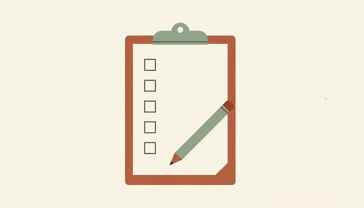 Illustration of a clipboard with empty checkboxes and a pencil