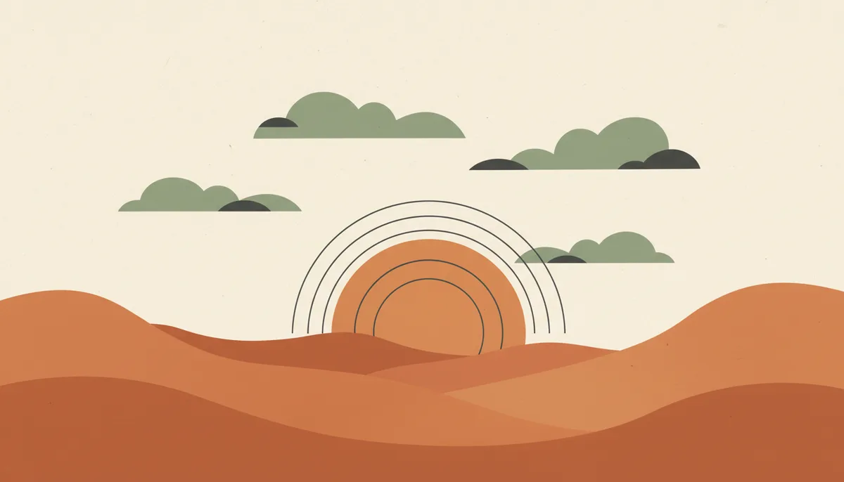 Illustration of sunrise over Nevada desert mesas